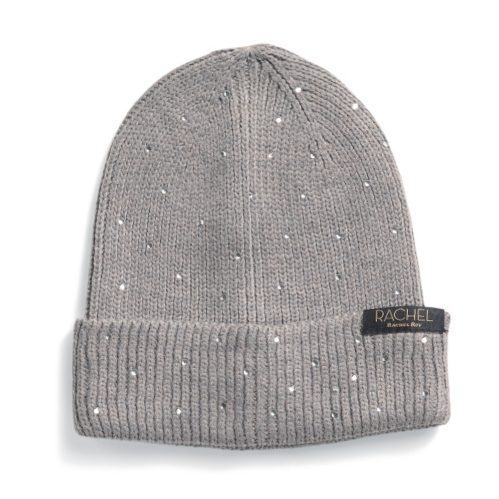 New RACHEL ROY Women's Rhinestone Embellished Beanie Rib Knit Cuffed Winter Hat - Picture 2 of 4